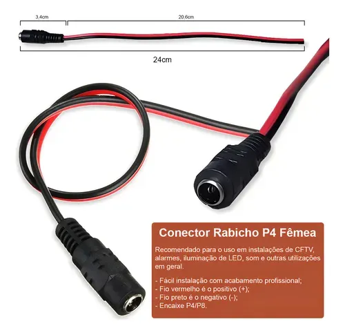 Cabo-Rabicho-10-Volts-32cm-Receptor-Cod-4-Cod04-Linear-Integrao