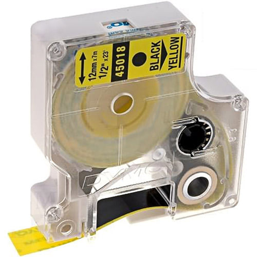 Fita-para-Rotulador-D1-Label-Cassette-Autoadesiva-Poliester-12mm-x-7m-Preto-Amarelo-45018---Dymo